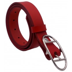 Ceinture en cuir Rouge 3 cm boucle double argenté ovale 16 2