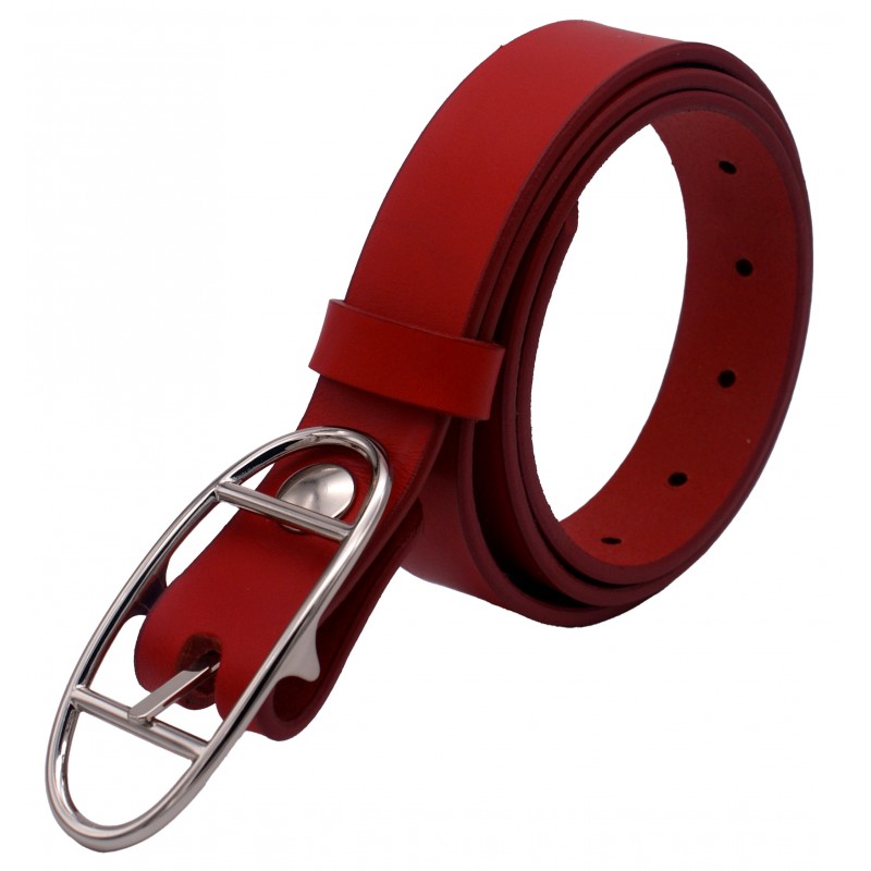 Ceinture en cuir Rouge 3 cm boucle double argenté ovale 16