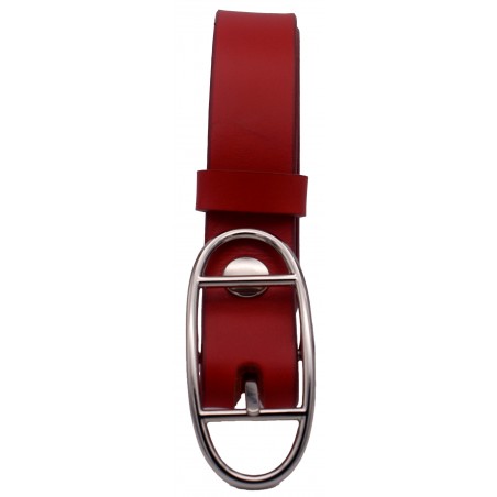 Ceinture en cuir Rouge 3 cm boucle double argenté ovale 16