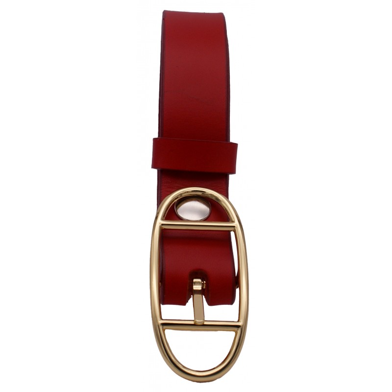 Ceinture en cuir Rouge 3 cm boucle double dorée...