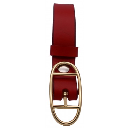 Ceinture en cuir Rouge 3 cm boucle double dorée ovale 17