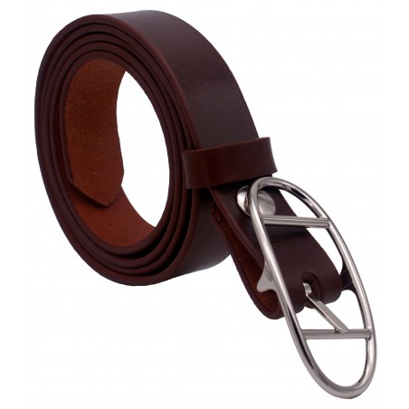 Ceinture Cognac classique 3 cm boucle double argenté ovale 16