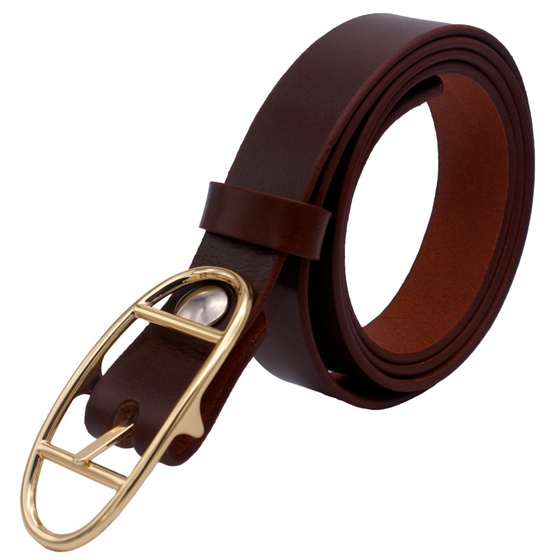 Ceinture Cognac classique 3 cm boucle double dorée ovale 17