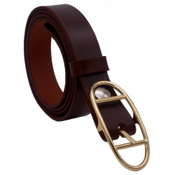 Ceinture Cognac classique 3 cm boucle double dorée ovale 17 2