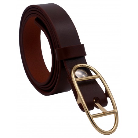 Ceinture Cognac classique 3 cm boucle double dorée ovale 17
