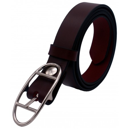Ceinture Bordeaux classique 3 cm boucle double argenté ovale 16