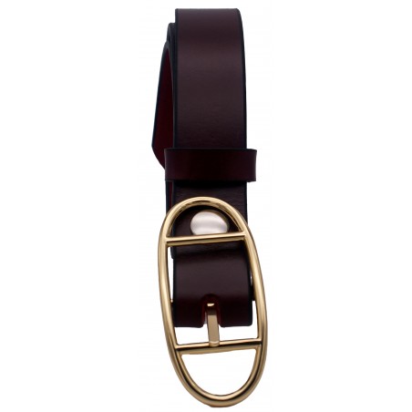 Ceinture Bordeaux classique 3 cm boucle double dorée ovale 17