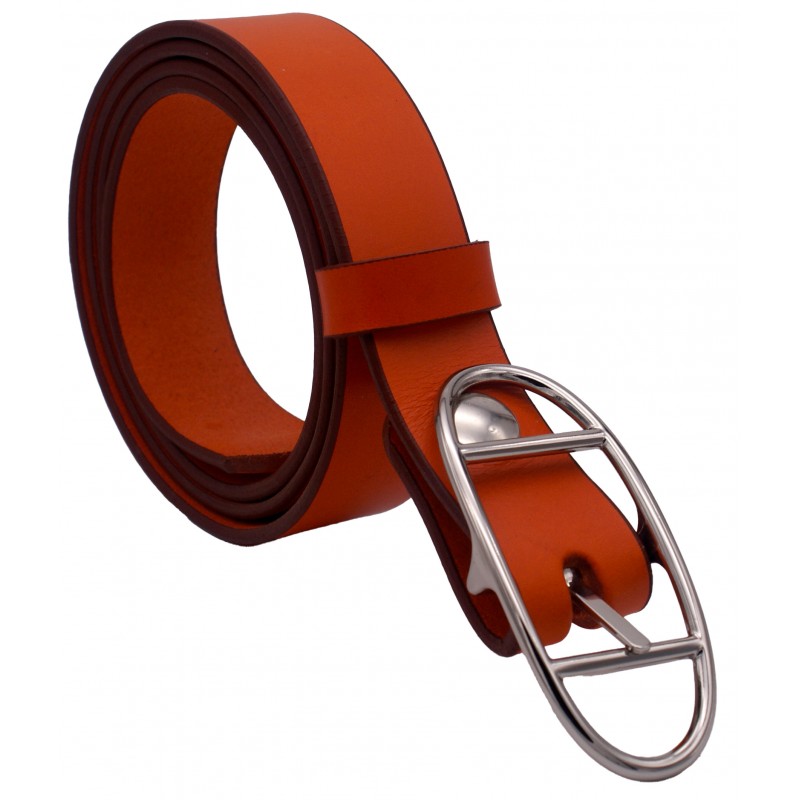 Ceinture Orange 3 cm boucle double argenté...