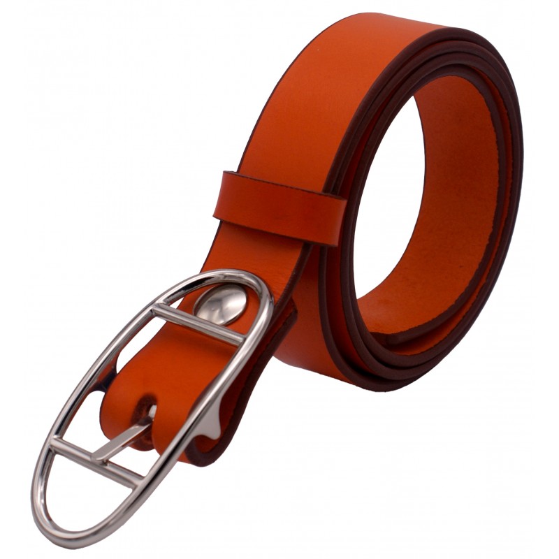 Ceinture Orange 3 cm boucle double argenté ovale 16