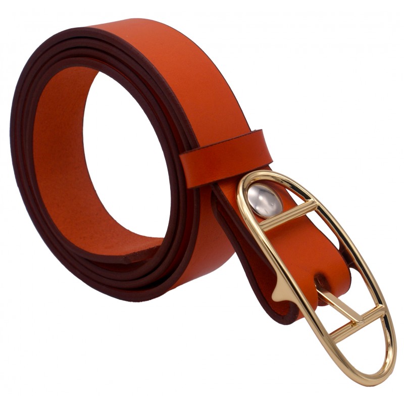 Ceinture Orange 3 cm boucle double dorée ovale 17