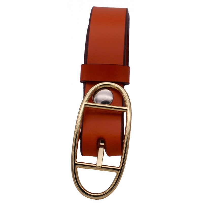 Ceinture Orange 3 cm boucle double dorée ovale 17