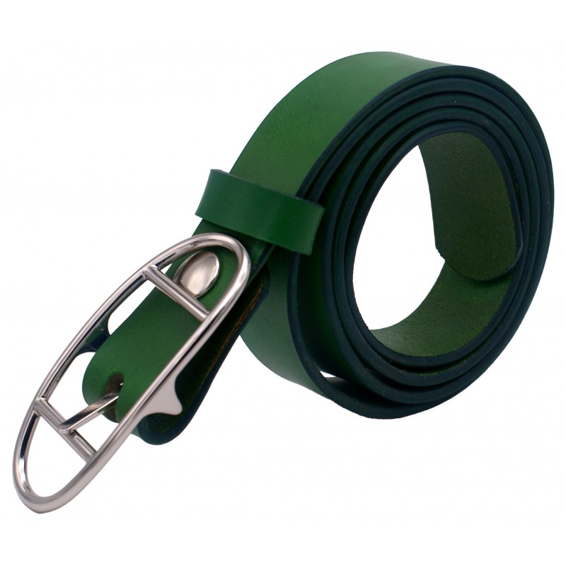 Ceinture Vert Forêt 3 cm boucle double argentée ovale 16