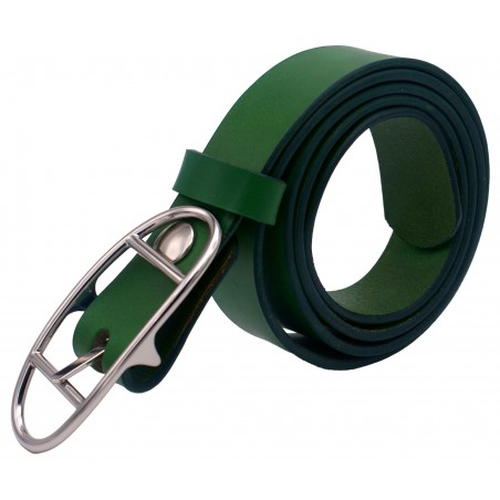 Ceinture Vert Forêt 3 cm boucle double argentée ovale 16