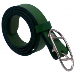 Ceinture Vert Forêt 3 cm boucle double argentée ovale 16 2