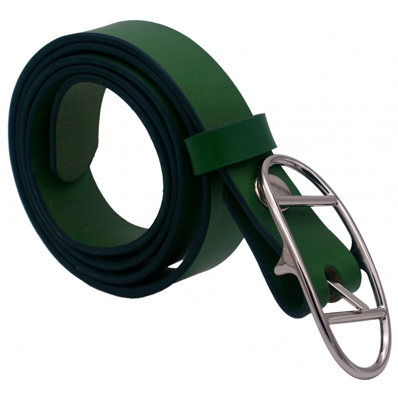 Ceinture Vert Forêt 3 cm boucle double argentée...