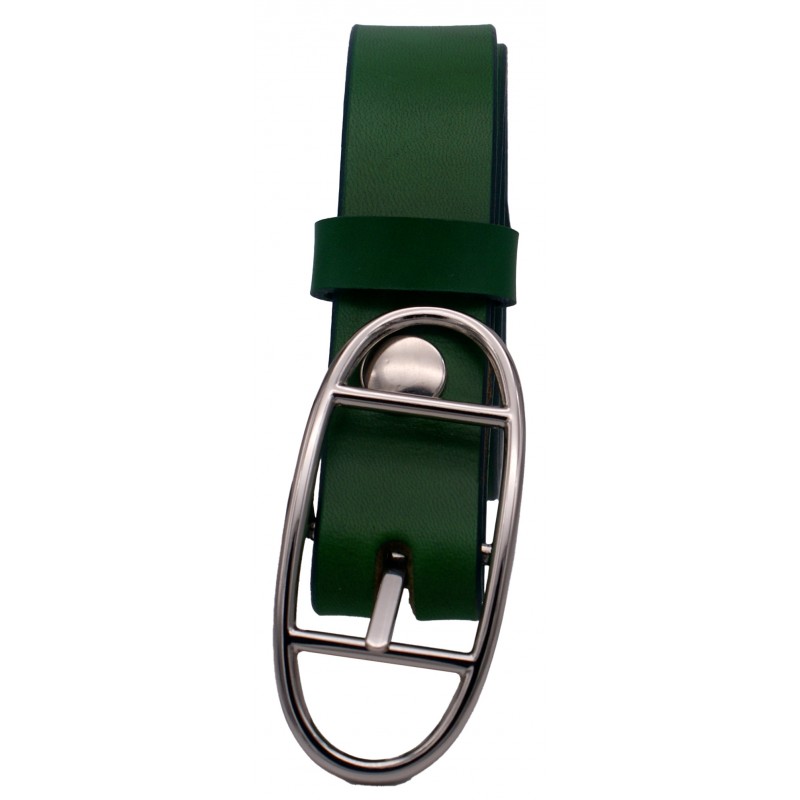 Ceinture Vert Forêt 3 cm boucle double argentée...