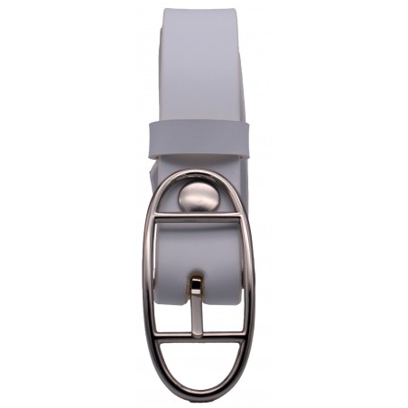 Ceinture artisanale en cuir blanc de 3 cm boucle double argenté ovale 16