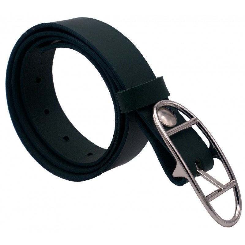 Ceinture artisanale en cuir Vert Olive de 3 cm...