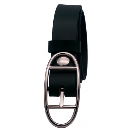 Ceinture artisanale en cuir Vert Olive de 3 cm boucle double argenté ovale 16