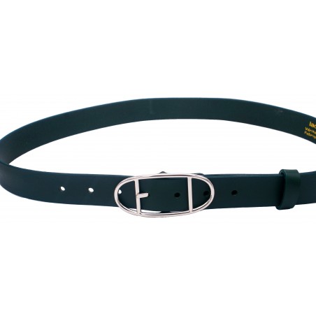 Ceinture artisanale en cuir Vert Olive de 3 cm boucle double argenté ovale 16