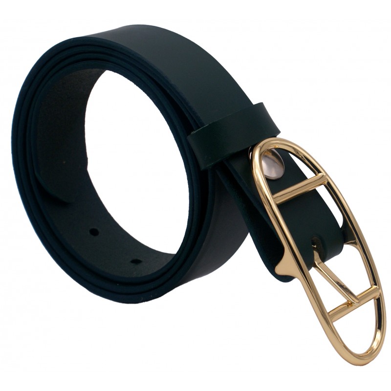 Ceinture artisanale en cuir Vert Olive de 3 cm...