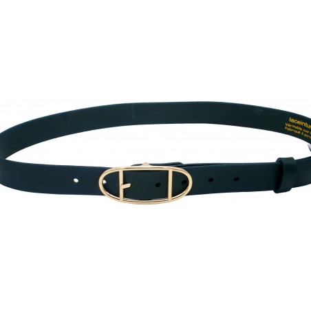 Ceinture artisanale en cuir Vert Olive de 3 cm boucle double dorée ovale 17