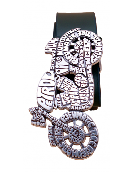 Ceinture artisanale en cuir Vert olive 4 cm boucle Moto Vintage 55