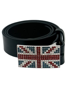 Ceinture en cuir noir 4 cm Boucle Strass Swarovski...