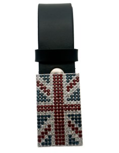 Ceinture en cuir noir 4 cm Boucle Strass Swarovski... 2