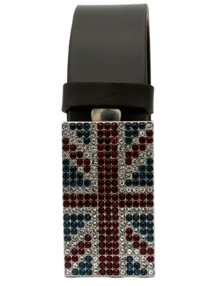 Ceinture en cuir Marron Foncé 4 cm Plaque Strass Swarovski Anglaise 56