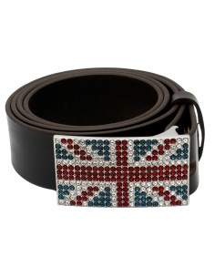 Ceinture en cuir Marron Foncé 4 cm Plaque Strass...