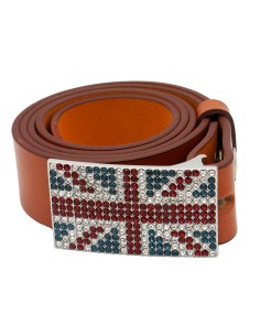 Ceinture en cuir Camel 4 cm Plaque Strass Swarovski...