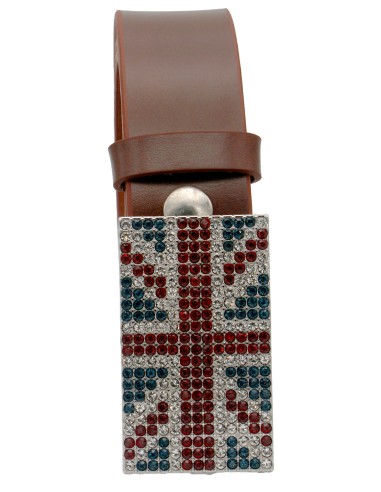 Ceinture en cuir Cognac 4 cm Plaque Strass...