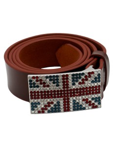 Ceinture en cuir Cognac 4 cm Plaque Strass Swarovski...