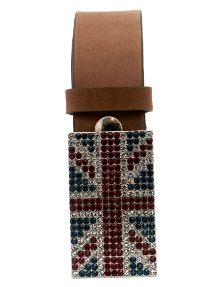 cCeinture en cuir Vieilli pull-up 4 cm Plaque Strass Swarovski Anglaise 56