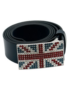 Ceinture en cuir Bleu Marine classique 4 cm Plaque Strass...