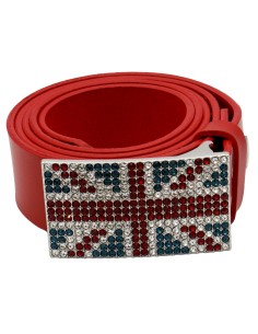 Ceinture en cuir Rouge 4 cm Plaque Strass Swarovski...
