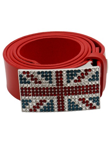 Ceinture en cuir Rouge 4 cm Plaque Strass Swarovski Anglaise 56