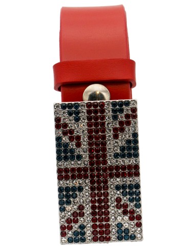 Ceinture en cuir Rouge 4 cm Plaque Strass...