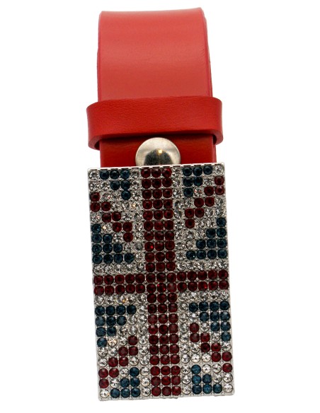 Ceinture en cuir Rouge 4 cm Plaque Strass Swarovski Anglaise 56