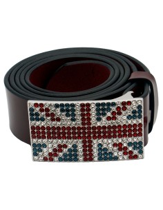 Ceinture en cuir Bordeaux classique 4 cm Plaque Strass...
