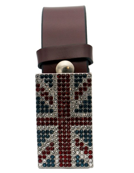 Ceinture en cuir Bordeaux classique 4 cm Plaque Strass Swarovski Anglaise 56