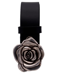 Ceinture en cuir Noir 4 cm Boucle fleur de rose 57 2