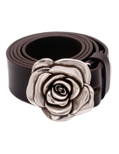 Ceinture en cuir Marron Foncé classique 4 cm boucle Fleur...