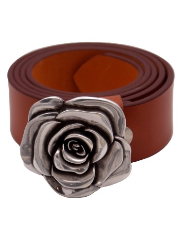 Ceinture en cuir Camel classique 4 cm Boucle Fleur de rose 57