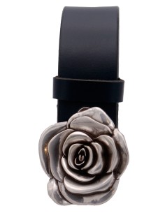 Ceinture en cuir Bleu Marine 4 cm boucle fleur de rose 57 2