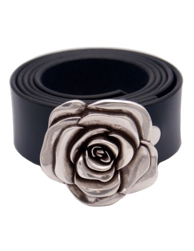 Ceinture en cuir Bleu Marine 4 cm boucle fleur de rose 57