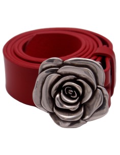 Ceinture artisanale en cuir Rouge 4 cm boucle Fleur de...