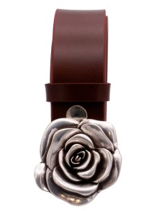 Ceinture Cognac 4 cm boucle Fleur de Rose 57