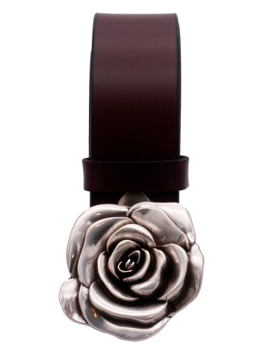 Ceinture Bordeaux 4 cm boucle moto Fleur de...